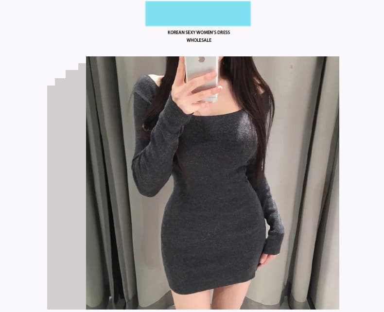 한국 동대문 신제품 가을 겨울 자이언트 잘 생긴 섹시함 대 네클라인 오프숄더 슬림해 보이는 타이트 스커트 긴팔 드레스 상세 이미지 1