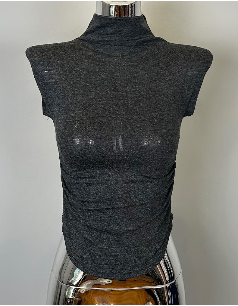 한국 동대문 신제품 순수한 욕망 핫걸 바람 섹시함 여성 터틀넥 주름 민소매 티셔츠 맨위 se 상세 이미지 19