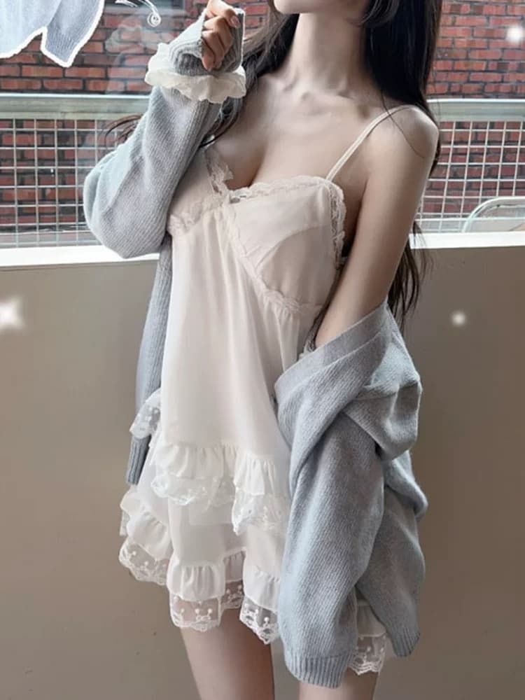 한국 동대문 신제품 부드러운 바람 섹시함 레이스 측면 슬립 드레스 이미지 5