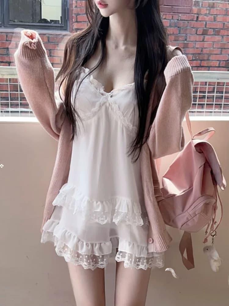 한국 동대문 신제품 부드러운 바람 섹시함 레이스 측면 슬립 드레스 이미지 4