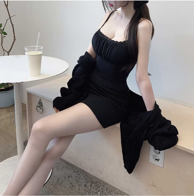 한국 동대문 신제품 섹시함 타이트 가슴 펌프 Pleat 슬립 여성 드레스 봄 가을 타이트 스커트 기본 스커트 상세 이미지 21