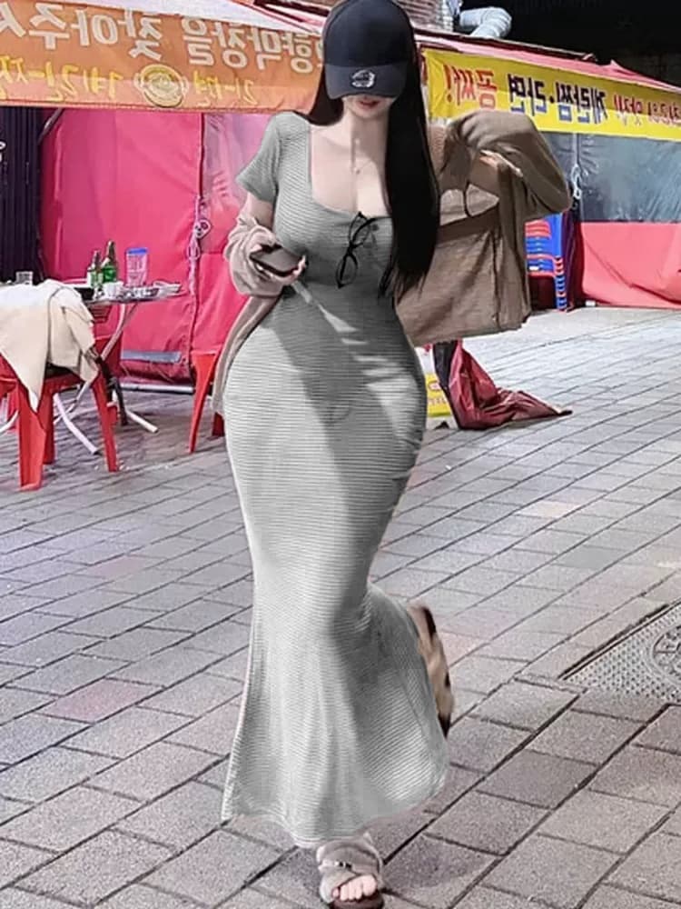 한국 동대문 신제품 자이언트 잘 생긴 순수한 욕망 디스플레이 몸 스트라이프 롱 코트 인어 꼬리 드레스 이미지 5