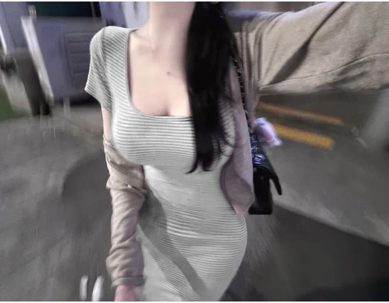 한국 동대문 신제품 자이언트 잘 생긴 순수한 욕망 디스플레이 몸 스트라이프 롱 코트 인어 꼬리 드레스 상세 이미지 8