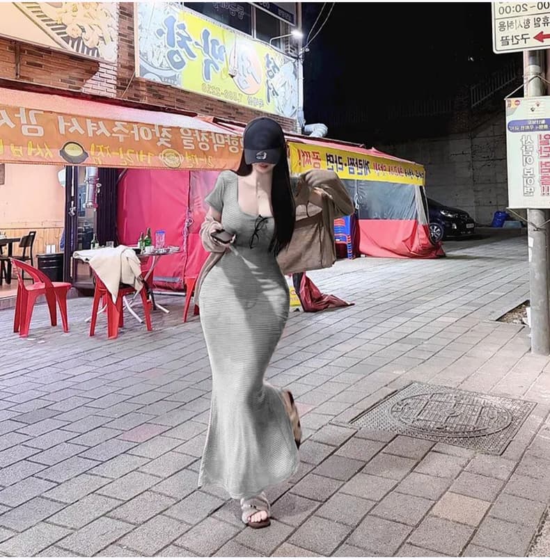 한국 동대문 신제품 자이언트 잘 생긴 순수한 욕망 디스플레이 몸 스트라이프 롱 코트 인어 꼬리 드레스 상세 이미지 9