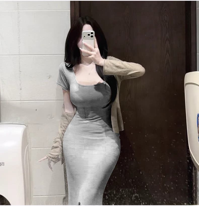 한국 동대문 신제품 자이언트 잘 생긴 순수한 욕망 디스플레이 몸 스트라이프 롱 코트 인어 꼬리 드레스 상세 이미지 11