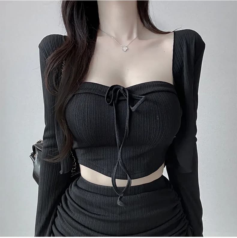 한국 동대문 신제품 핫걸 튜브탑 허리 오픈 가디건 펌프 로프 레이스업 짧은 치마바지 3종 세트 여성복 상세 이미지 18