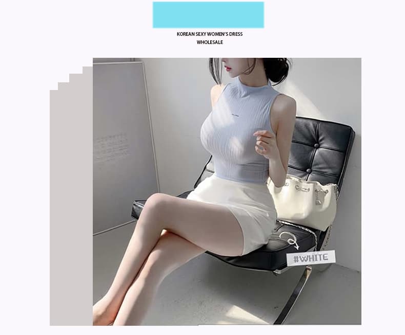 한국 동대문 신제품 순수한 섹시함 타이트 민소매 하프 칼라 티셔츠 여성 외출용 몸매 가꾸기 조끼 맨위 상세 이미지 1