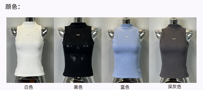 한국 동대문 신제품 순수한 섹시함 타이트 민소매 하프 칼라 티셔츠 여성 외출용 몸매 가꾸기 조끼 맨위 상세 이미지 3