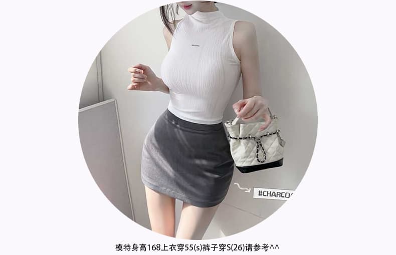 한국 동대문 신제품 순수한 섹시함 타이트 민소매 하프 칼라 티셔츠 여성 외출용 몸매 가꾸기 조끼 맨위 상세 이미지 6