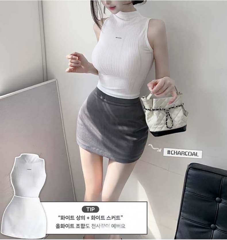 한국 동대문 신제품 순수한 섹시함 타이트 민소매 하프 칼라 티셔츠 여성 외출용 몸매 가꾸기 조끼 맨위 상세 이미지 10