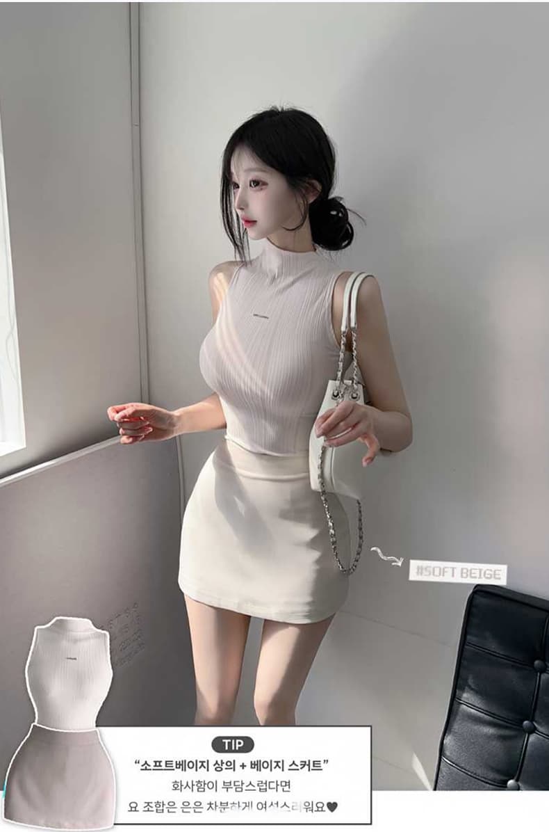 한국 동대문 신제품 순수한 섹시함 타이트 민소매 하프 칼라 티셔츠 여성 외출용 몸매 가꾸기 조끼 맨위 상세 이미지 12