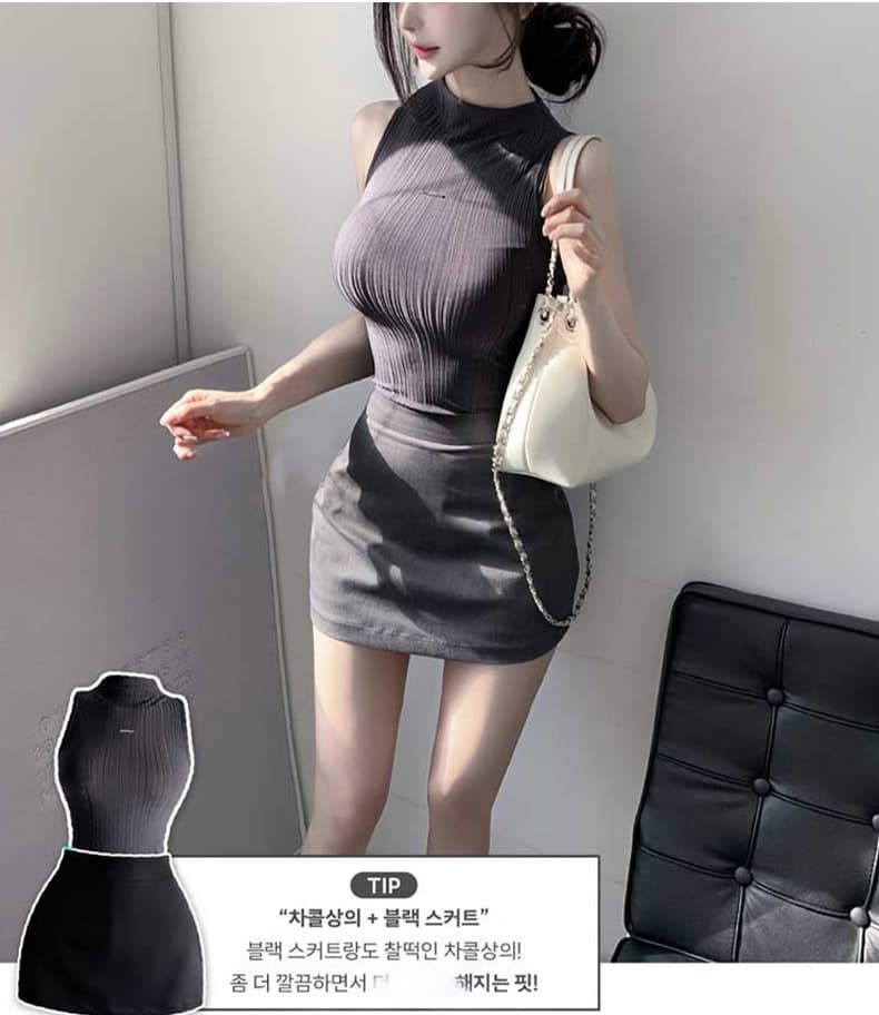 한국 동대문 신제품 순수한 섹시함 타이트 민소매 하프 칼라 티셔츠 여성 외출용 몸매 가꾸기 조끼 맨위 상세 이미지 16