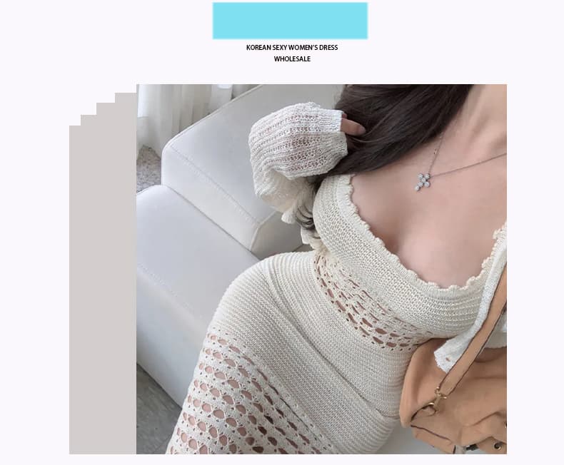 한국 동대문 신제품 섬 아름다운 자이언트 잘 생긴 ~ 중 섹시함 홀로우 아웃 여름 니트 허리 수축 드레스 상세 이미지 2