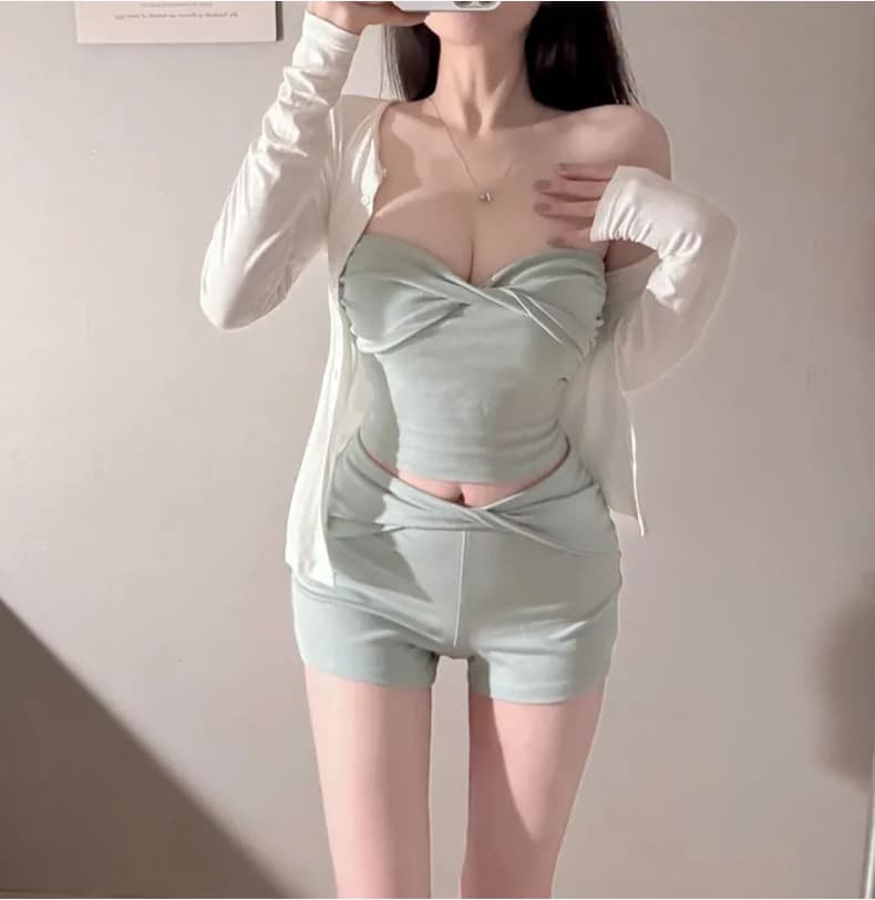 한국 동대문 신제품 순수한 욕망 섹시함 튜브탑 맨위 스트레이트 반바지 두 조각 여성 세트 몸매 가꾸기 슬림해 보이는 핫걸 상세 이미지 9