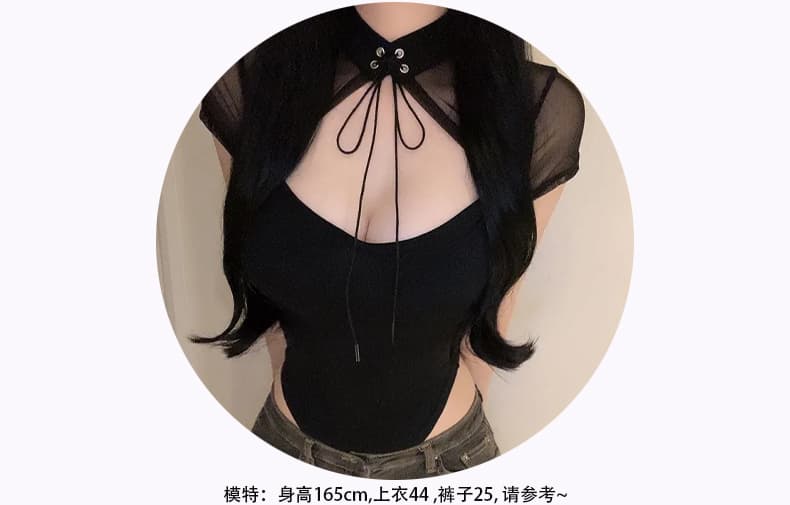 한국 동대문 신제품 행침 목 반팔 티셔츠 여성 고급 센스 레이스업 몸매 가꾸기 슬림해 보이는 디자인 센스 맨위 상세 이미지 6