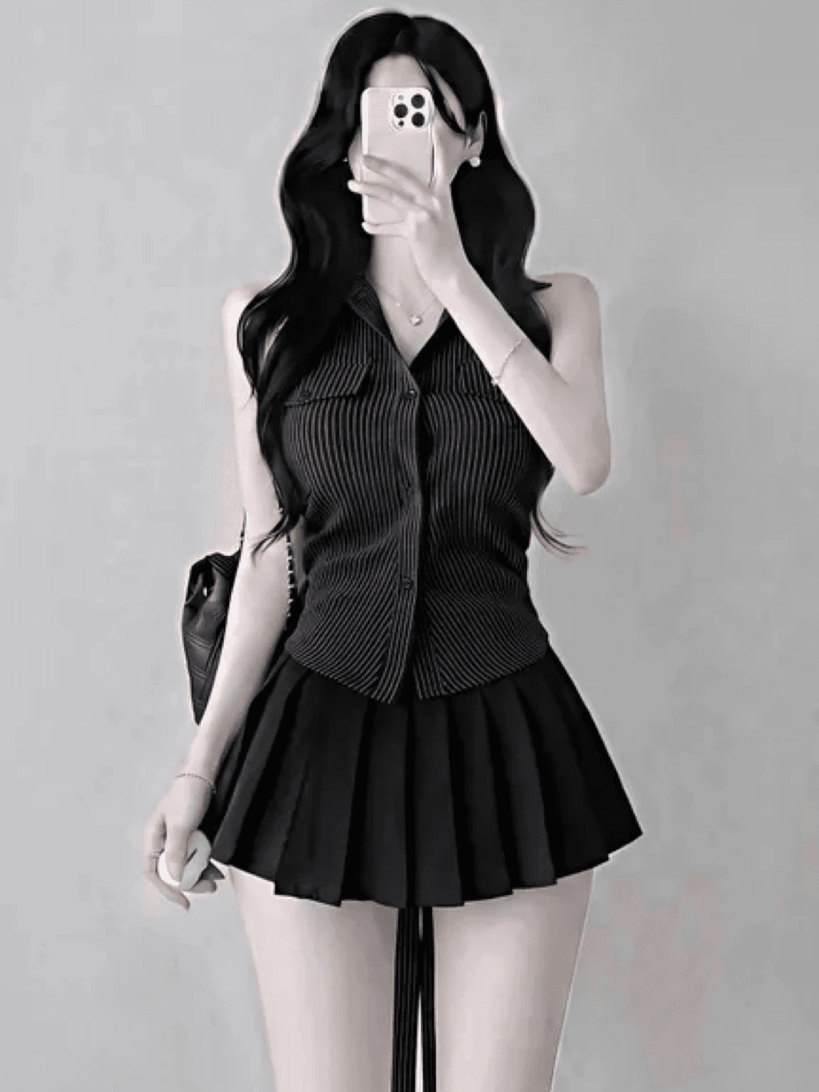 한국 동대문 신제품 작은 대중 가슴 단추 세로 줄무늬 폴로 칼라 스트라이프 몸매 가꾸기 다용도 민소매 셔츠 이미지 4