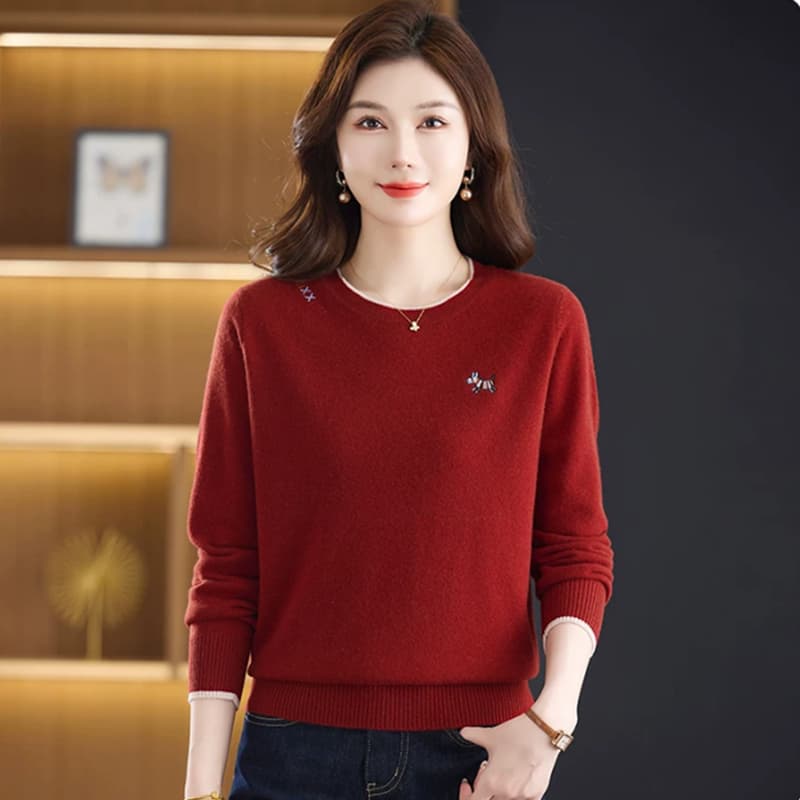 양모 가을 겨울 빅 사이즈 엄마 라운드 넥 니트 맨위 품격 다용도 만나는 양모 스웨터 이미지 3