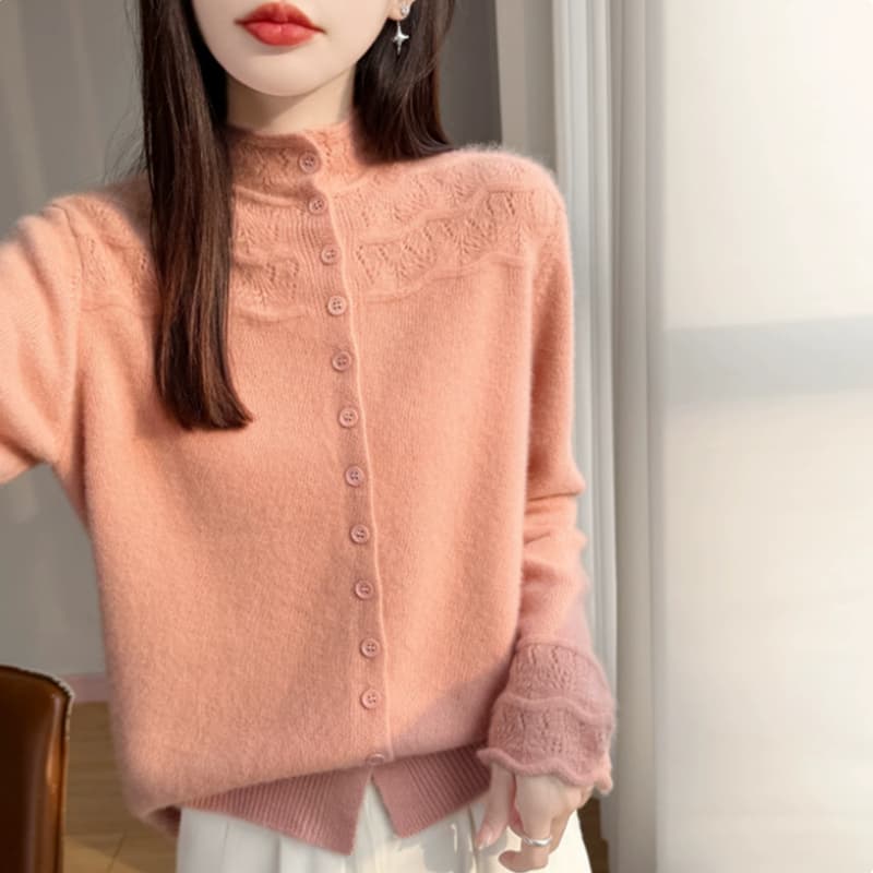 프랑스식 부드러운 한 부서 바람 자수 홀로우 아웃 털 니트 오픈 가디건 여성 다용도 연령 감소 보온 만나는 스웨터 코트 트렌디 이미지 2