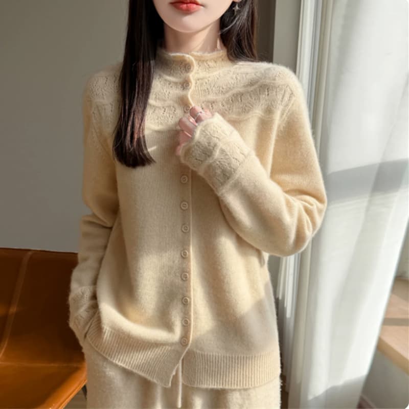 프랑스식 부드러운 한 부서 바람 자수 홀로우 아웃 털 니트 오픈 가디건 여성 다용도 연령 감소 보온 만나는 스웨터 코트 트렌디 이미지 3