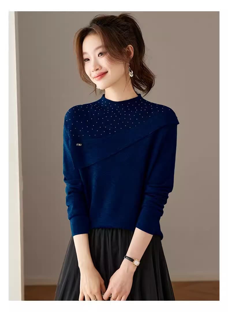 2025 새로운 가을 겨울철 슈퍼 잘 생긴 ~ 중 핫픽스 니트 맨위 여성 얇은 스타일 반하이넥 인사이드 가져 가라. 스웨터 기본 셔츠 상세 이미지 15