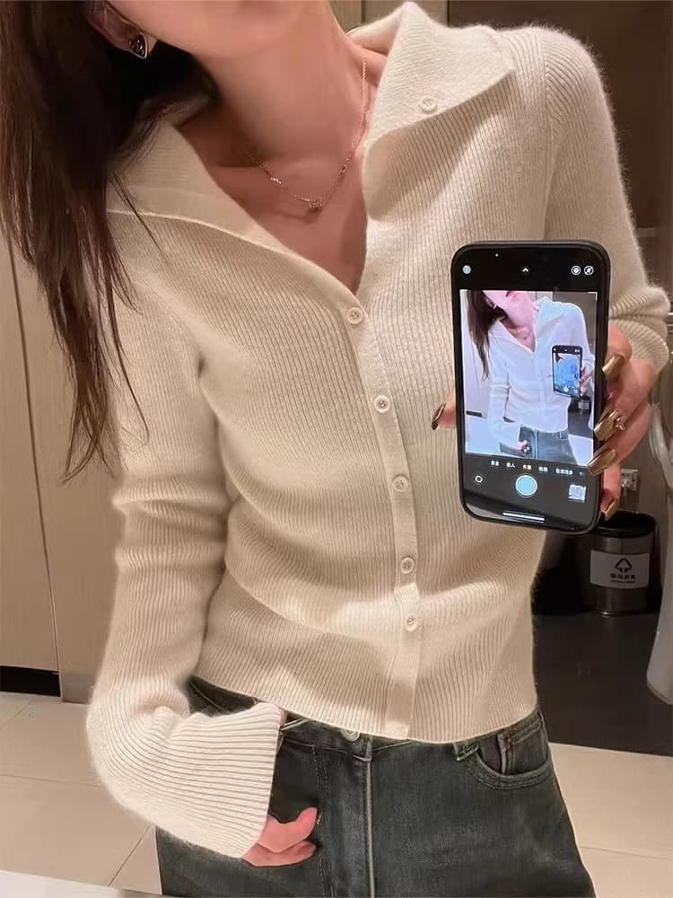 폴로 칼라 여성 순수한 산양 캐시미어 니트 스웨터 맨위 유럽 상품 신년 빨간색 봄 드레스 몸매 가꾸기 만나는 스웨터 코트 이미지 2