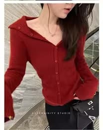 폴로 칼라 여성 순수한 산양 캐시미어 니트 스웨터 맨위 유럽 상품 신년 빨간색 봄 드레스 몸매 가꾸기 만나는 스웨터 코트 상세 이미지 10