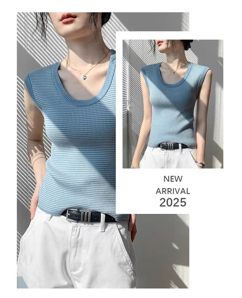 라운드 넥 스트라이프 어깨 조끼 여성 2026 여름 새로운 셔츠 인사이드 가져 가라. 몸매 가꾸기 슬림해 보이는 다용도 민소매 맨위 여성 상세 이미지 19