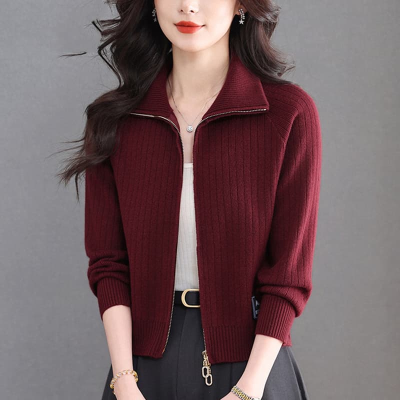 폴로 칼라 카디건 여성 봄 드레스 2026 새로운 작은 키 쇼트 스타일 니트 오픈 가디건 지퍼 스웨터 코트