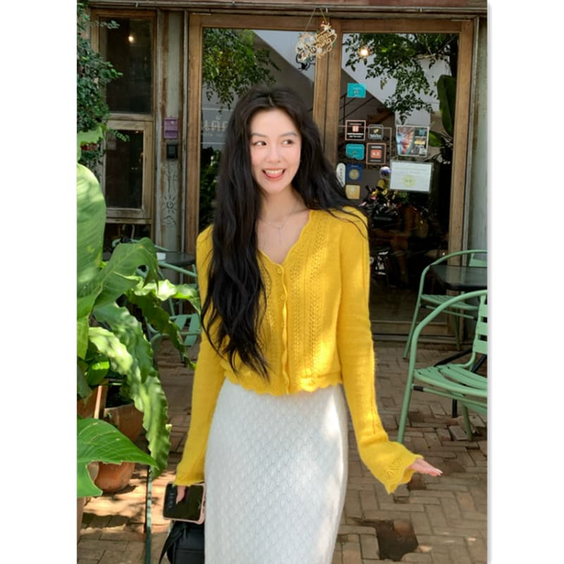 원사 업그레이드 부드럽다 아기 낙타 털 양모 홀로우 아웃 레이스 오픈 가디건 상세 이미지 3