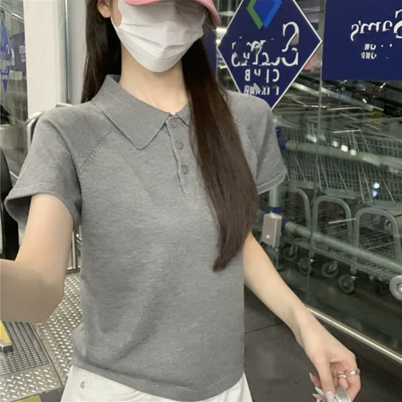 2026 새로운 폭발 고유 한 슈퍼 잘 생긴 POLO 칼라 화이트 반팔 티셔츠 여성 기본 셔츠 인사이드 가져 가라. 작은 셔츠 맨위 이미지 2