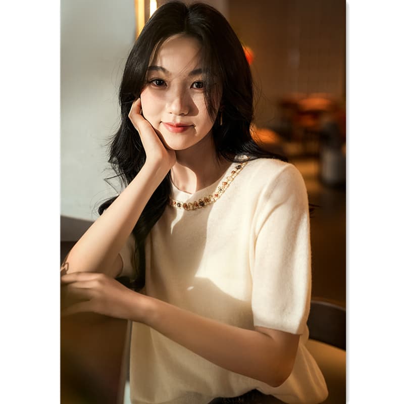 부드럽다 실크 양모 양모 반팔 맨위 여성 2026 년 봄 새로운