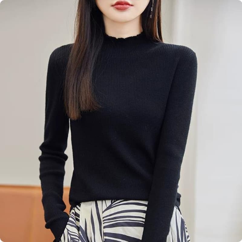 프릴 반하이넥 기본 셔츠 여성 셔츠 빛 요리 한 프랑스식 작은 대중 셔츠 쇼트 스타일 스웨터 인사이드 가져 가라. 이미지 4