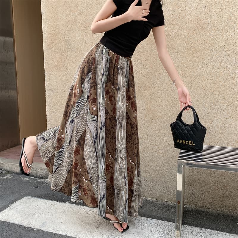 모델 실사 새로운 휴가 바람 민족 스타일 프린트 반신 스커트 하이웨이스트 빅 플레어 스커트 미니멀리즘 바람 A라인 스커트 상세 이미지 3