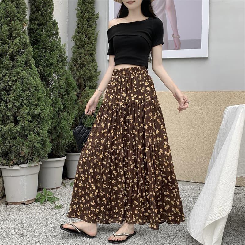 모델 실사 여름 달콤함 꽃무늬 반신 스커트 다중 레이어 패치워크 다용도 요정 꽃무늬 치마 A라인 스커트 이미지 3