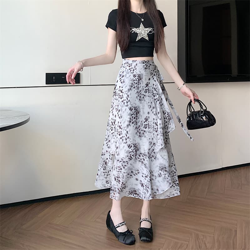 실사 휴가 여행 해변 드레스 하나 슬라이스 프릴 앞치마 스트랩 반신 스커트 부드러운 쉬폰 스커트 이미지 2
