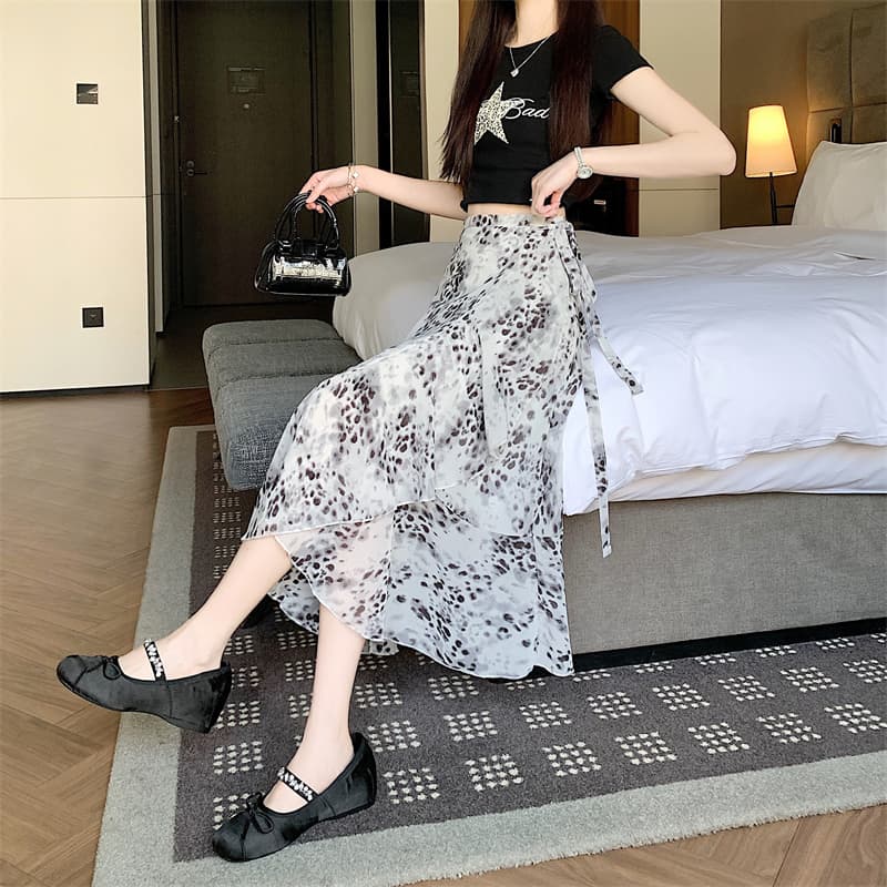 실사 휴가 여행 해변 드레스 하나 슬라이스 프릴 앞치마 스트랩 반신 스커트 부드러운 쉬폰 스커트 상세 이미지 4