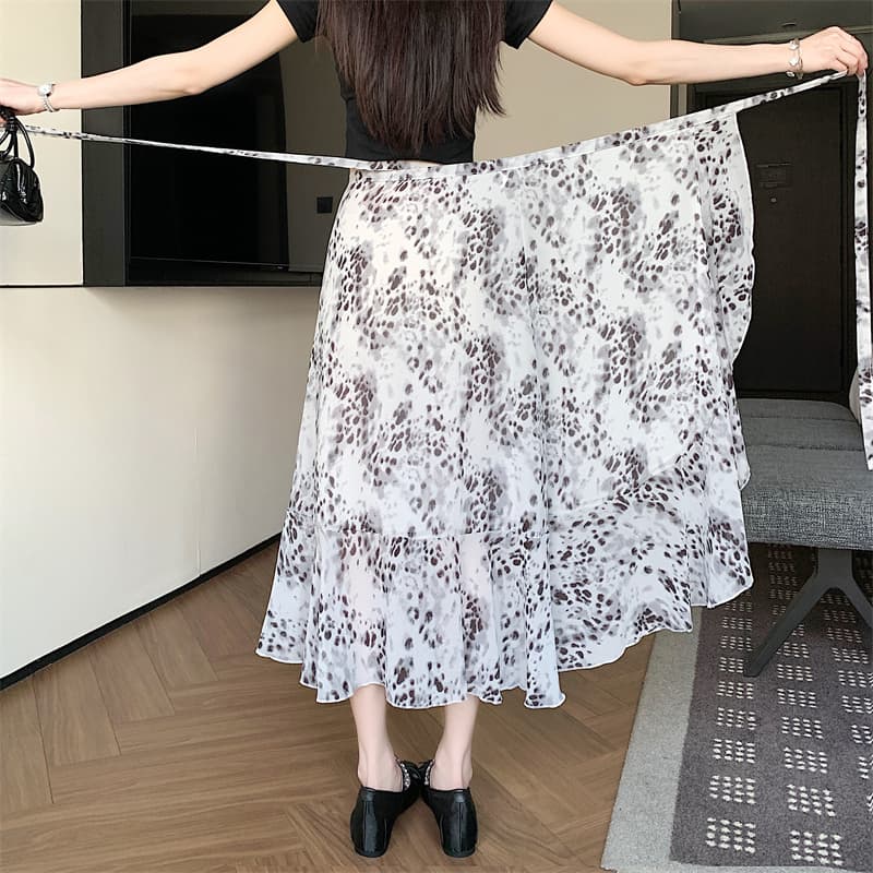 실사 휴가 여행 해변 드레스 하나 슬라이스 프릴 앞치마 스트랩 반신 스커트 부드러운 쉬폰 스커트 상세 이미지 5