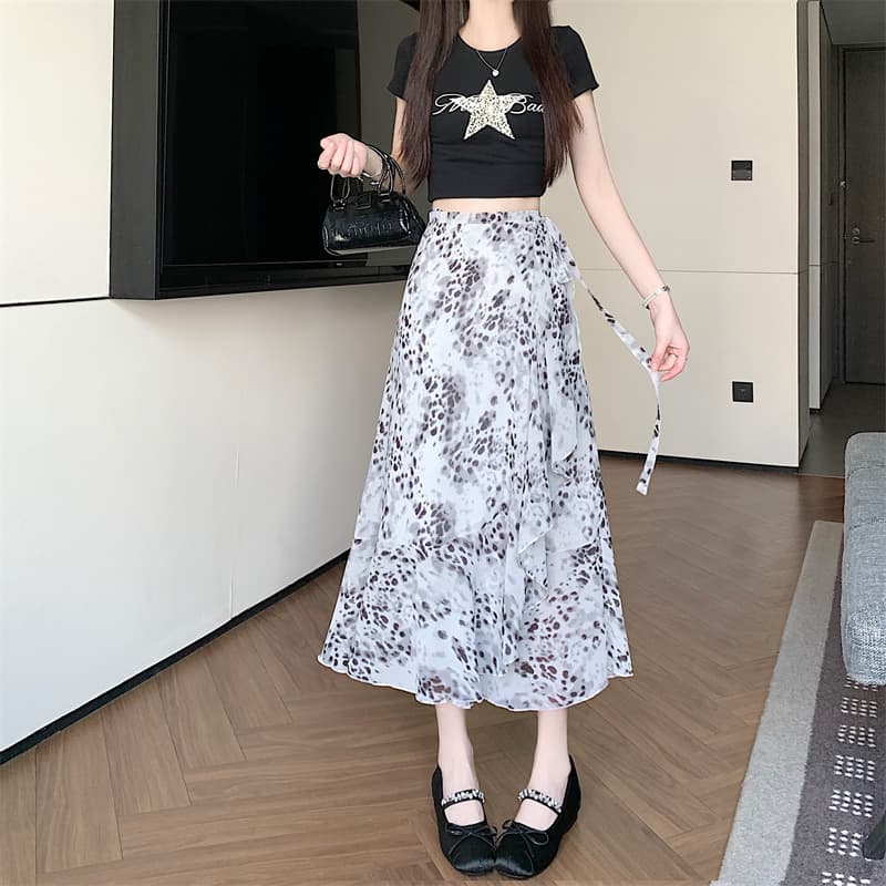 실사 휴가 여행 해변 드레스 하나 슬라이스 프릴 앞치마 스트랩 반신 스커트 부드러운 쉬폰 스커트 상세 이미지 7