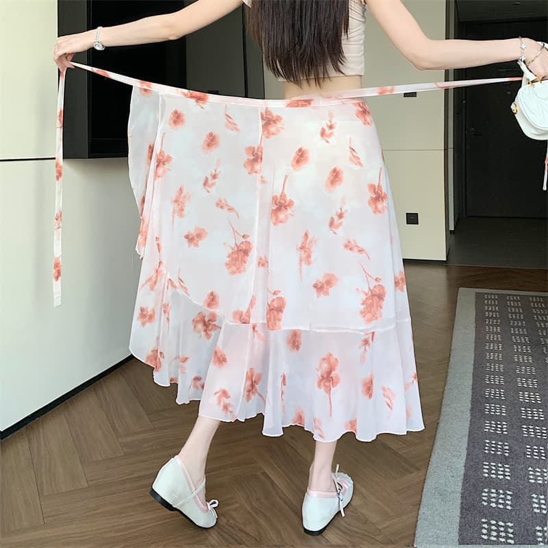 모델 실사 여름 차가운 쉬폰 반신 스커트 하나 슬라이스 프릴 앞치마 휴가 여행 해변 드레스 상세 이미지 6