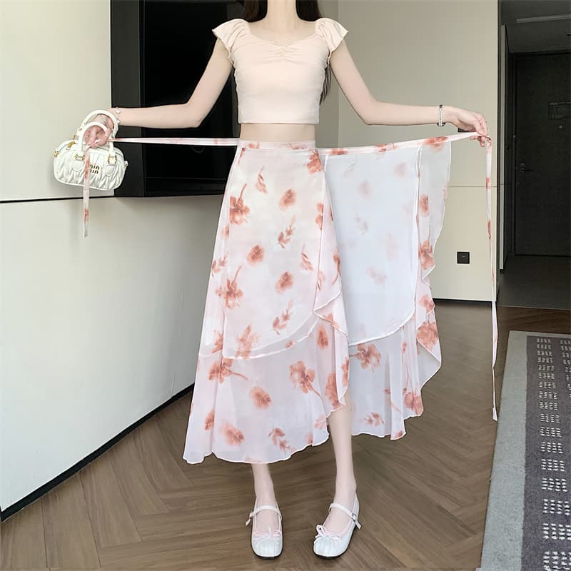모델 실사 여름 차가운 쉬폰 반신 스커트 하나 슬라이스 프릴 앞치마 휴가 여행 해변 드레스 상세 이미지 8