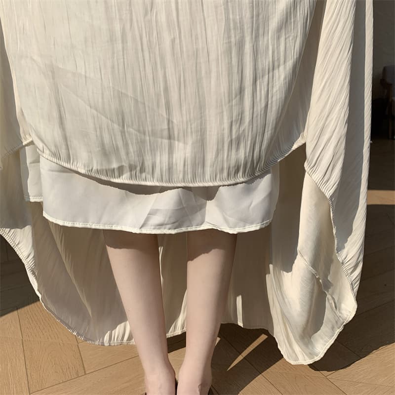 모델 실사 가을 섹션 요정 바람 단색 A라인 스커트 주름 롱 스커트 다용도 슬림해 보이는 슬림해 보이는 반신 스커트 상세 이미지 21