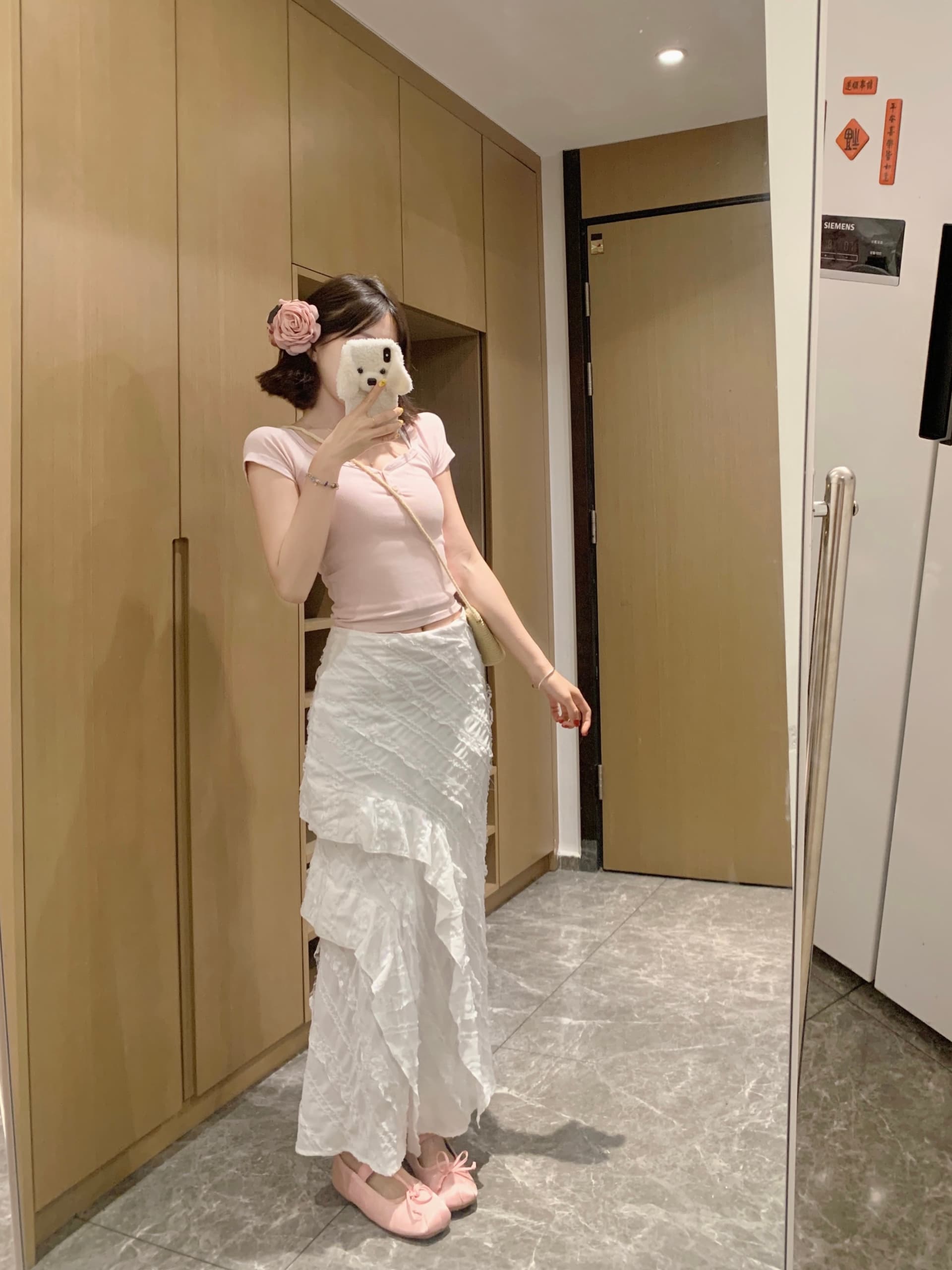 실사 빅 사이즈 여성 의류 고급 센스 불규칙 화이트 반신 스커트 레이스 조각 하이웨이스트 측면 트임 인어 꼬리 스커트 상세 이미지 3