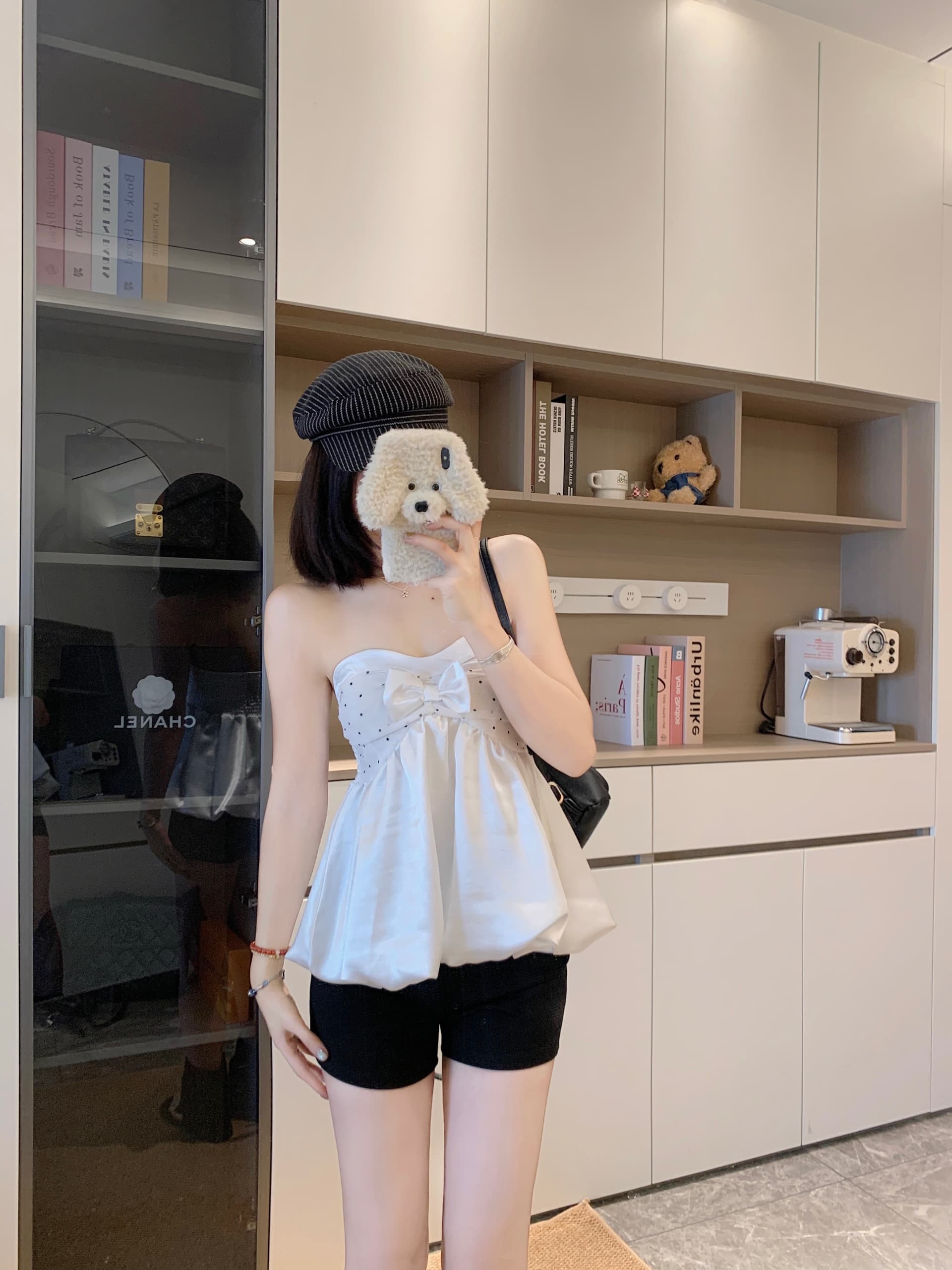 실사 빅 사이즈 순수한 욕망 바람 나비 매듭 새틴 도트 무늬 튜브탑 조끼 이른 가을 긴팔 카디건 코트 투피스 세트 상세 이미지 10