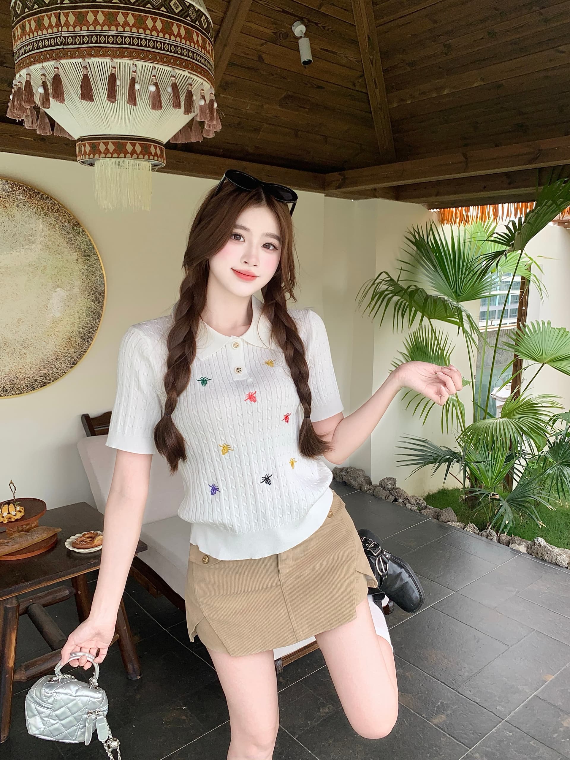 실사 빅 사이즈 지방 mm 한 부서 배색 자수 POLO 칼라 니트 반팔 여름 디자인 센스 슬림해 보이는 맨위 상세 이미지 1