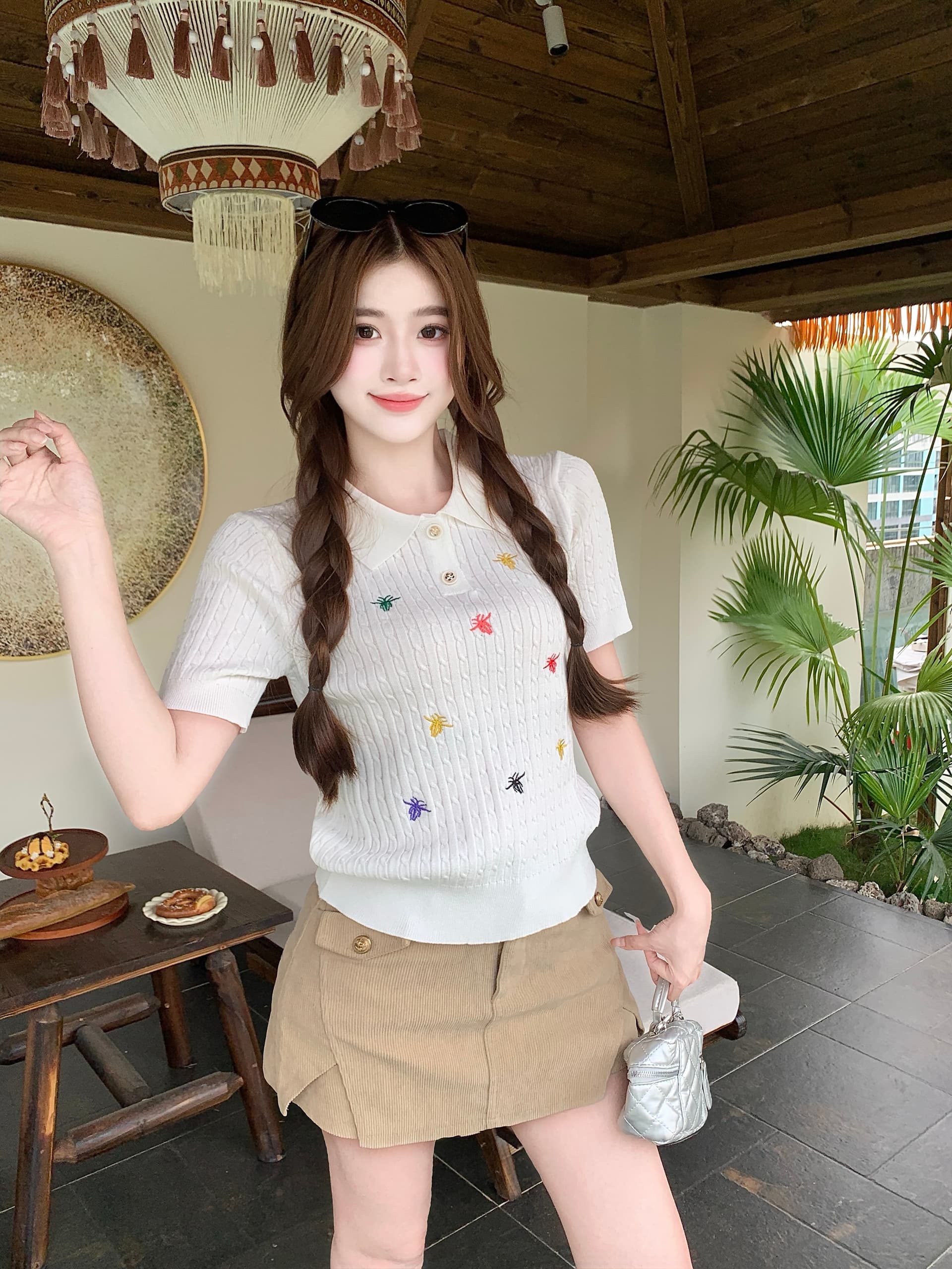 실사 빅 사이즈 지방 mm 한 부서 배색 자수 POLO 칼라 니트 반팔 여름 디자인 센스 슬림해 보이는 맨위 상세 이미지 2