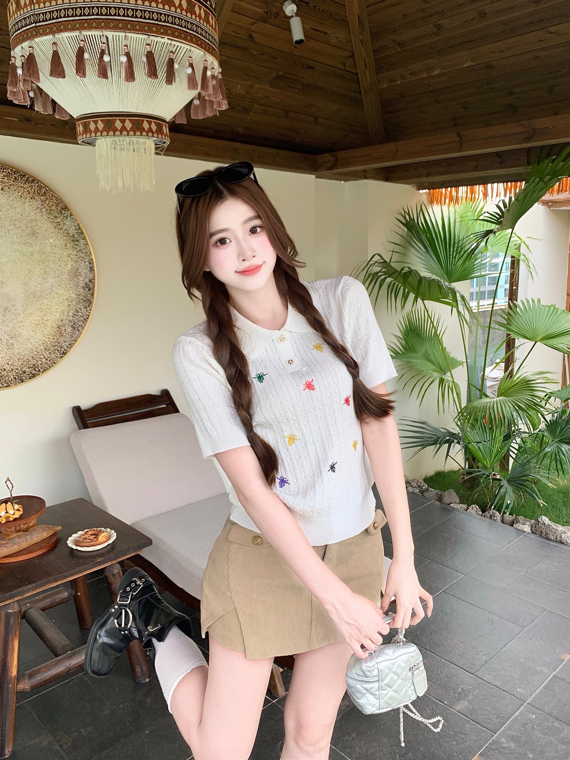 실사 빅 사이즈 지방 mm 한 부서 배색 자수 POLO 칼라 니트 반팔 여름 디자인 센스 슬림해 보이는 맨위 상세 이미지 3