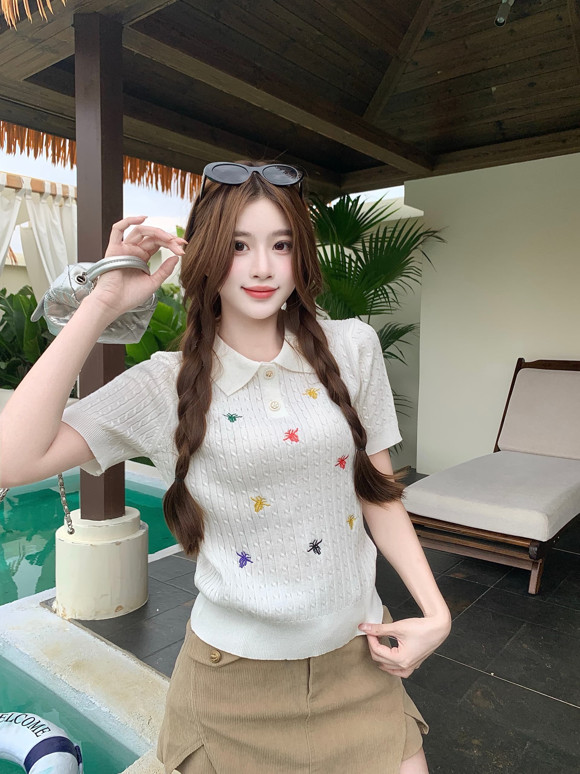 실사 빅 사이즈 지방 mm 한 부서 배색 자수 POLO 칼라 니트 반팔 여름 디자인 센스 슬림해 보이는 맨위 상세 이미지 5
