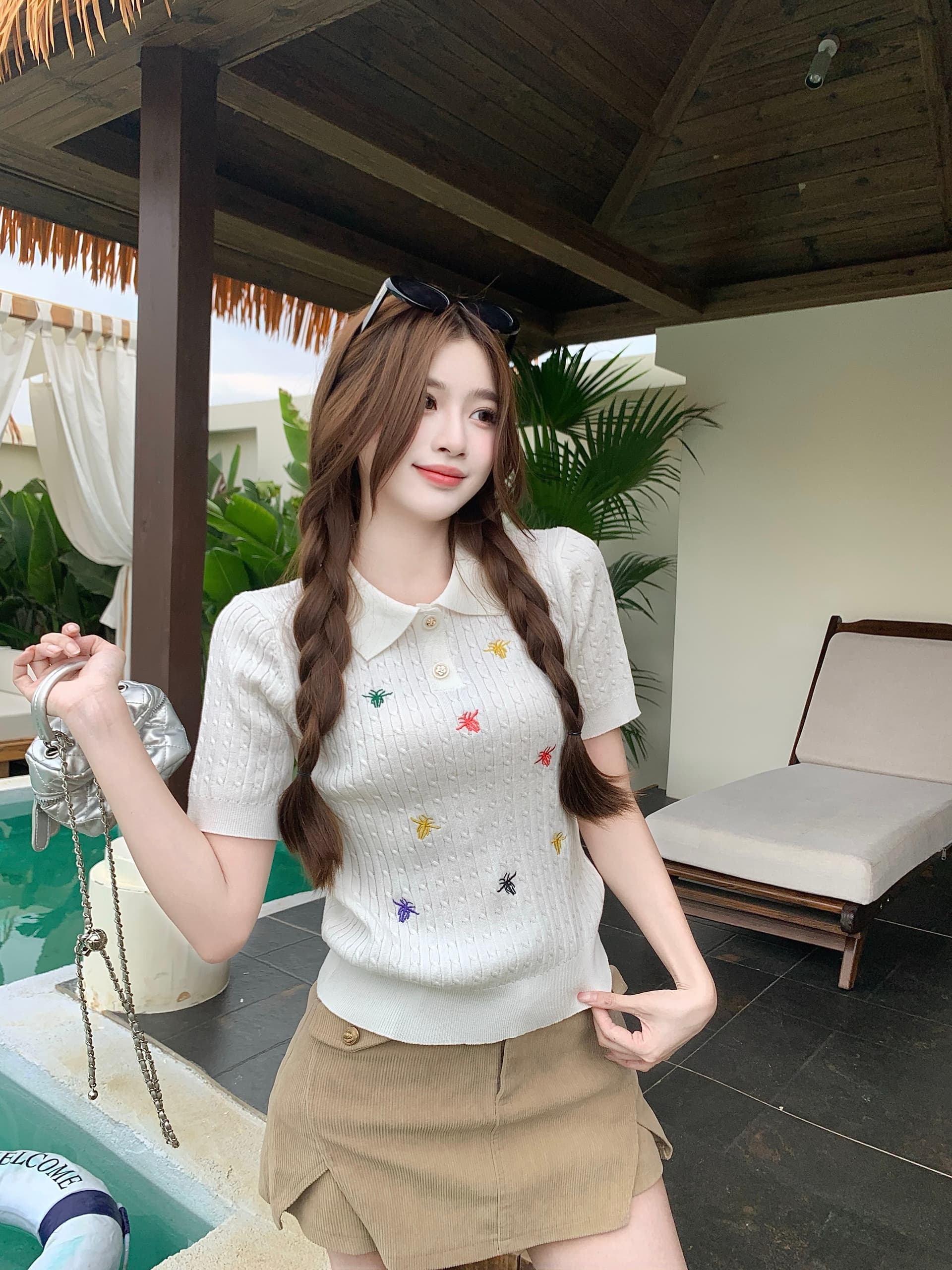 실사 빅 사이즈 지방 mm 한 부서 배색 자수 POLO 칼라 니트 반팔 여름 디자인 센스 슬림해 보이는 맨위 상세 이미지 6