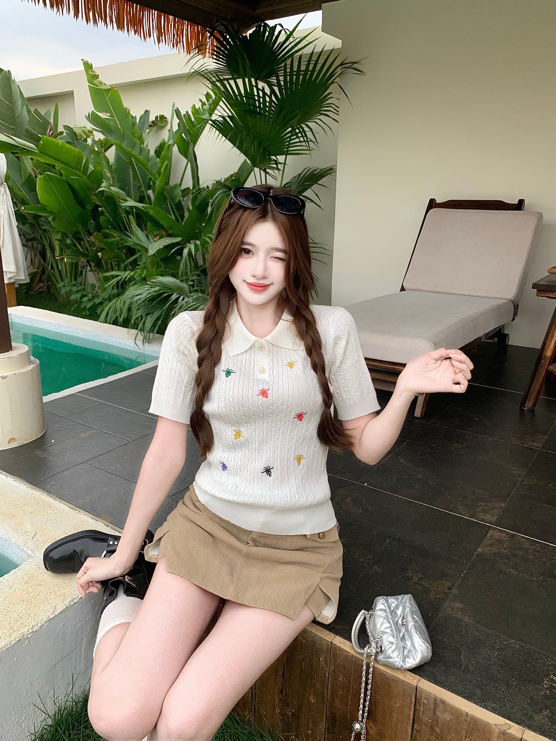 실사 빅 사이즈 지방 mm 한 부서 배색 자수 POLO 칼라 니트 반팔 여름 디자인 센스 슬림해 보이는 맨위 상세 이미지 7