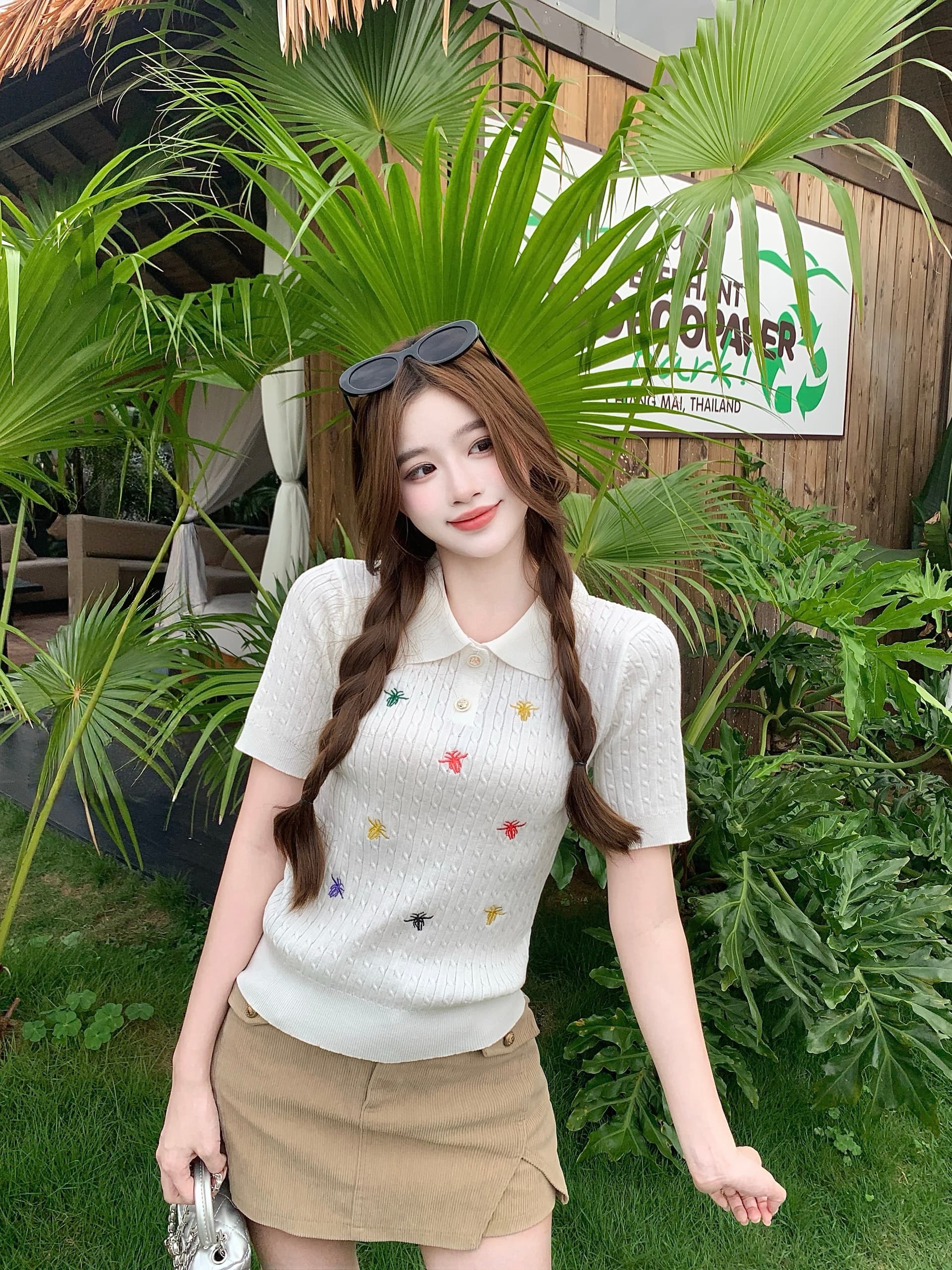 실사 빅 사이즈 지방 mm 한 부서 배색 자수 POLO 칼라 니트 반팔 여름 디자인 센스 슬림해 보이는 맨위 상세 이미지 8